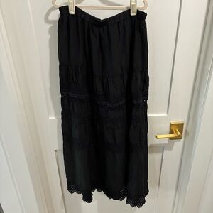 Johnny Was Vintage Tiered Eyelet Lace Black Maxi Skirt Small Boho Prarie